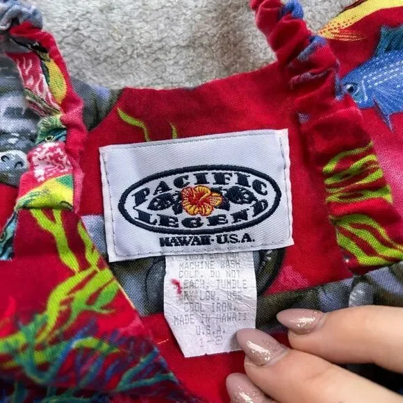 100% Cotton Rare Unique Pacific Legend Dress Made in Hawaii Featuring Sea Animal - Picture 4 of 6